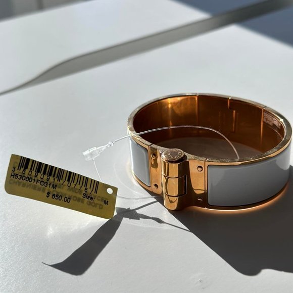 Hermès Charniere Rose Gold Enamel White Bracelet - Medium - Picture 2 of 6